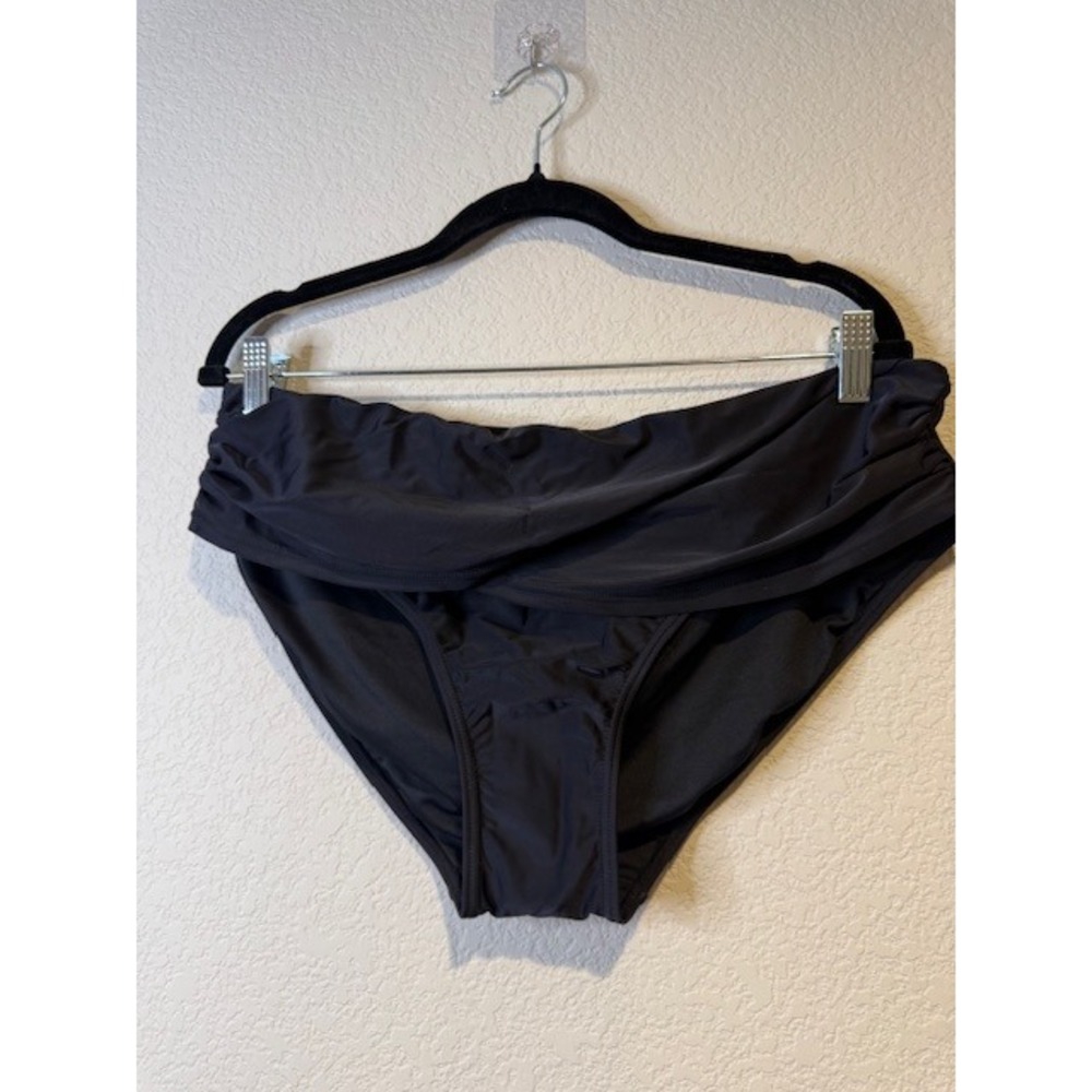 GRND Black Fold-Over Ruched Bikini Bottom Swimwear XXL NEW